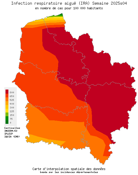 Semaine 202504 - Infection respiratoire aiguë (IRA) - Activité forte en Hauts-de-France